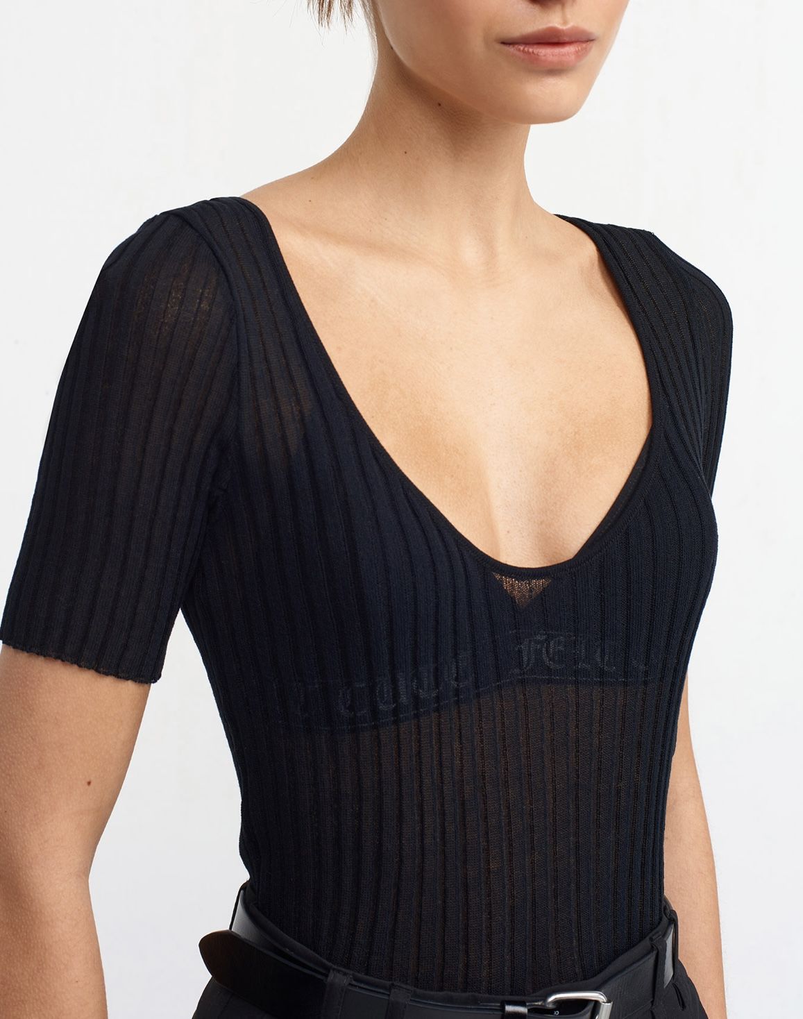 Fitilli Transparan Bluz Siyah