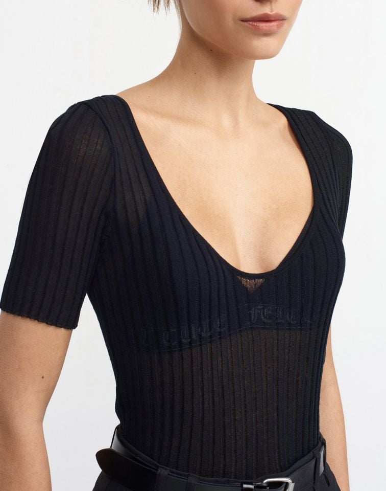 Fitilli Transparan Bluz Siyah