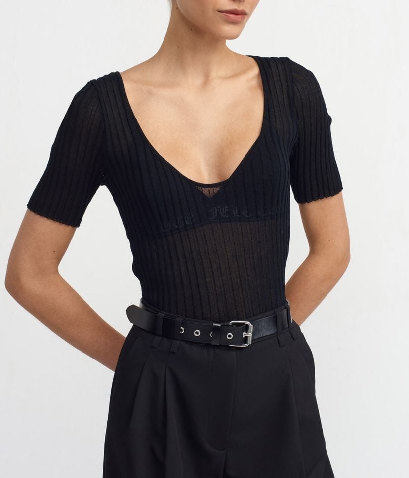 Fitilli Transparan Bluz Siyah