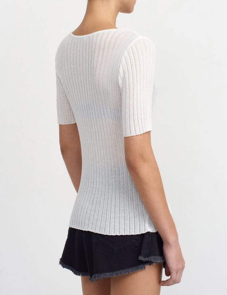 Fitilli Transparan Bluz Beyaz