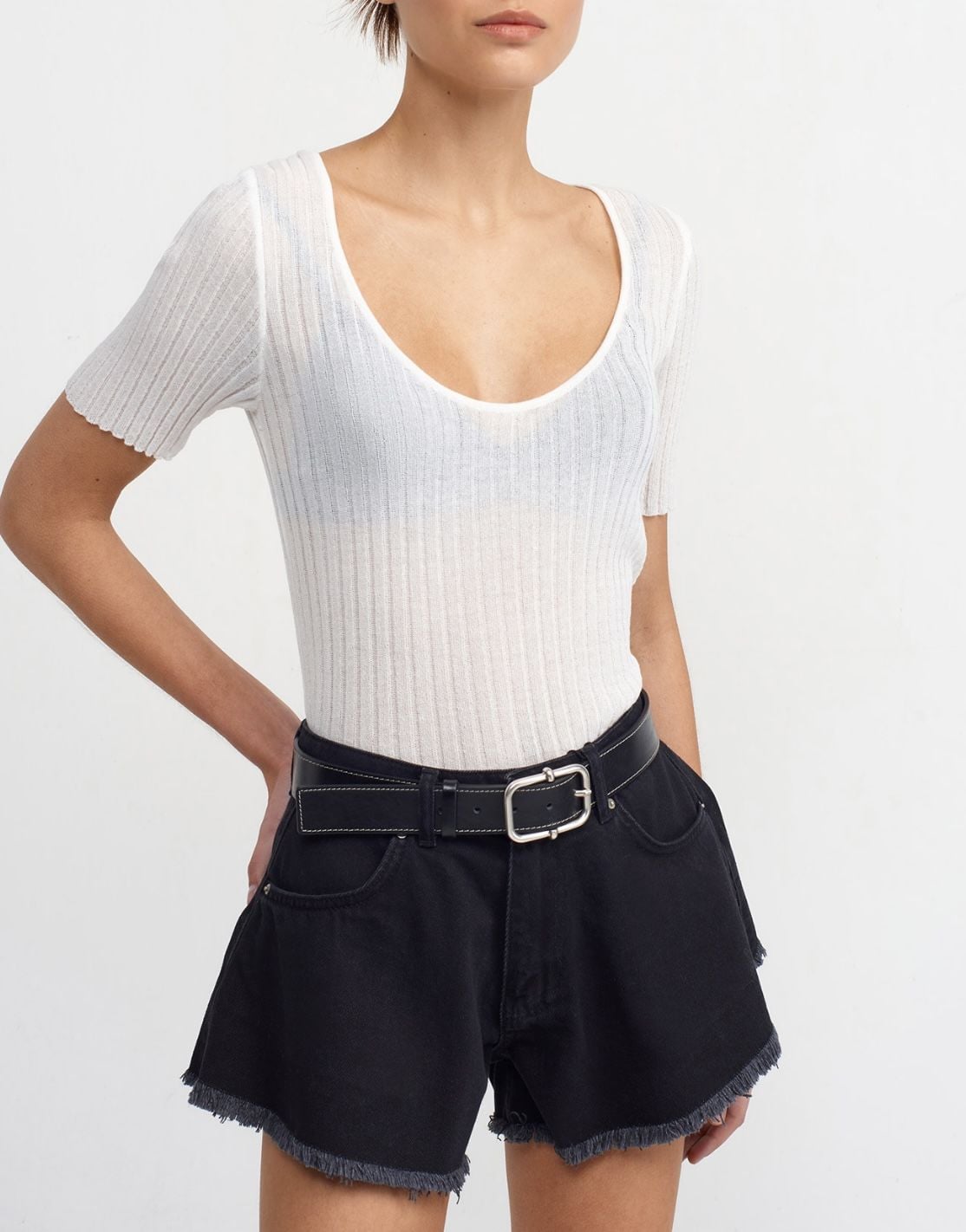 Fitilli Transparan Bluz Beyaz