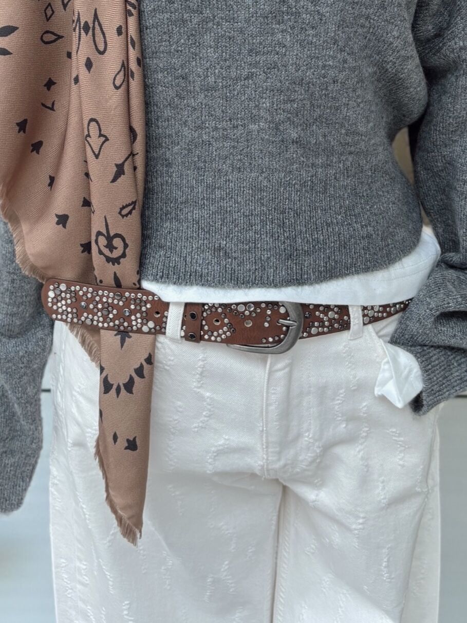 Metal Taş Tasarımlı Kahve Kemer