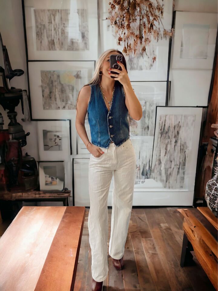 Orj. Zr Tasarım Jean Pantolon Ekru