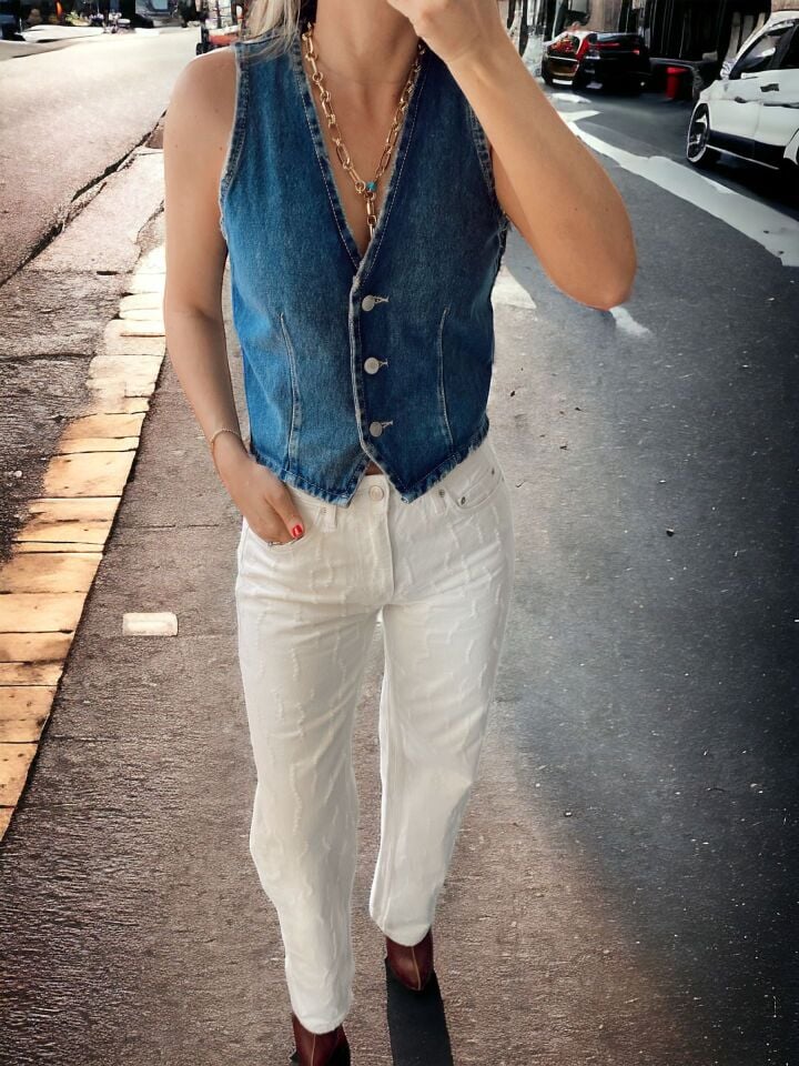 Orj. Zr Tasarım Jean Pantolon Ekru