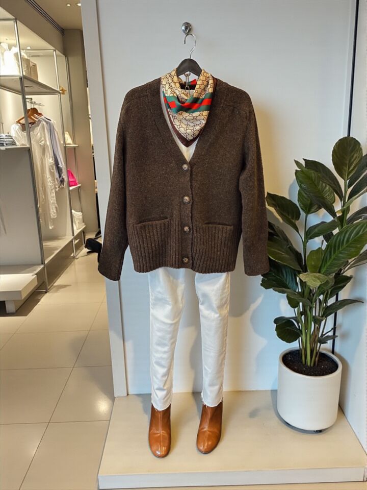 Yumuşak Dokulu Düğmeli Hırka Acı Kahve