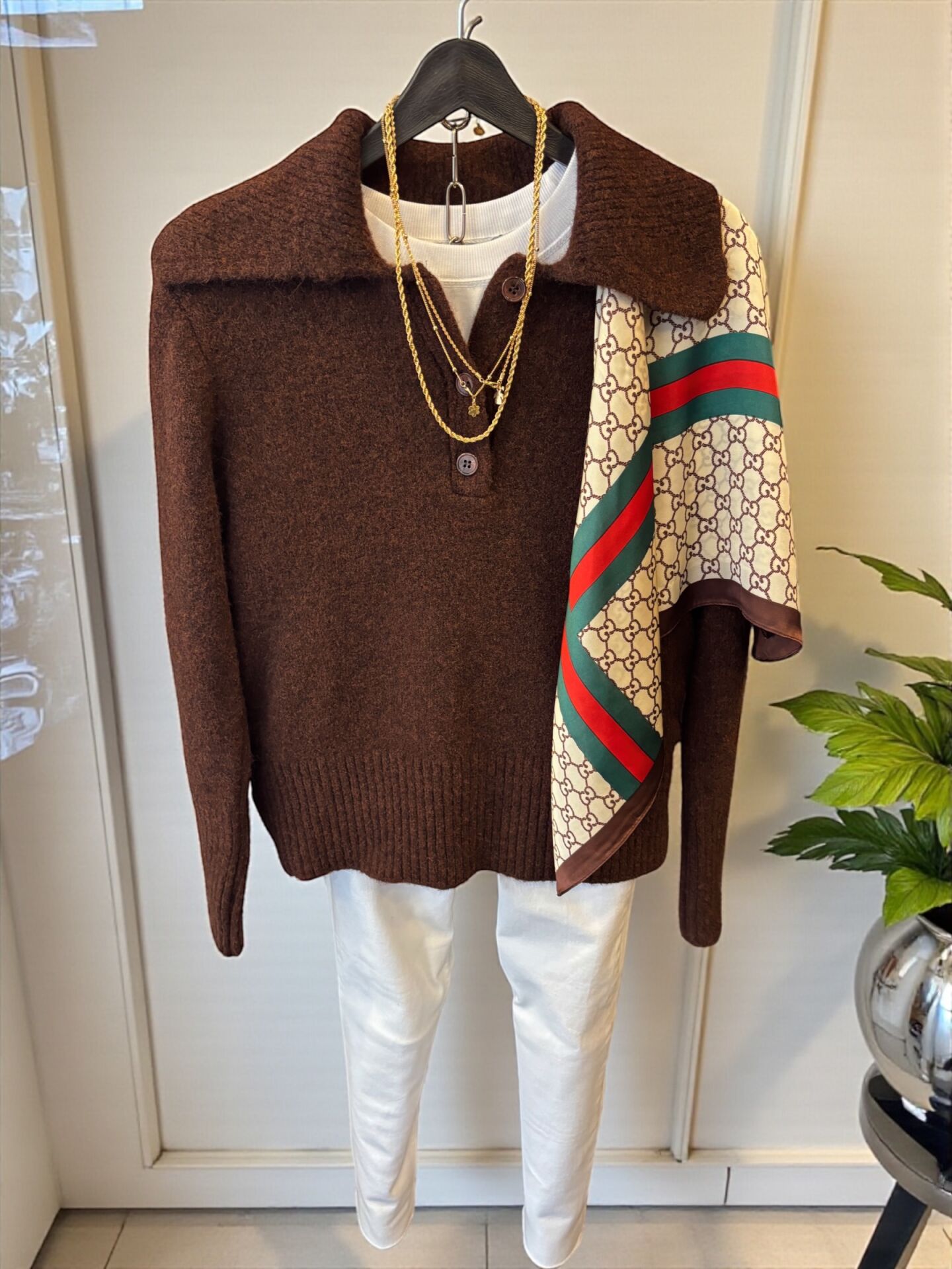 Yumuşak Dokulu Polo Yaka Kazak Acı Kahve