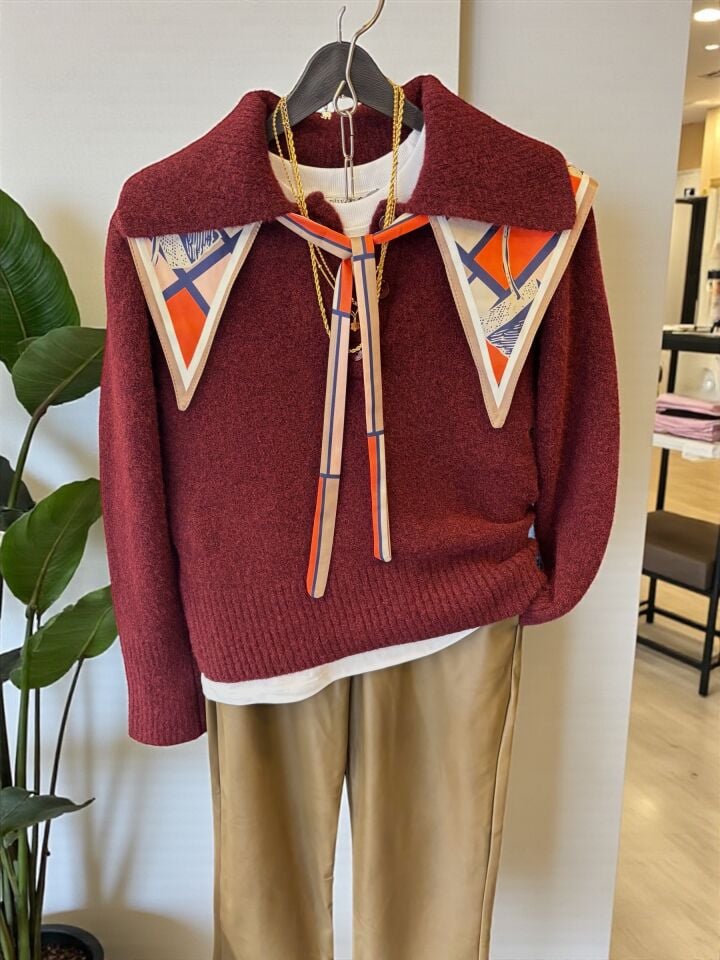 Yumuşak Dokulu Polo Yaka Kazak Bordo