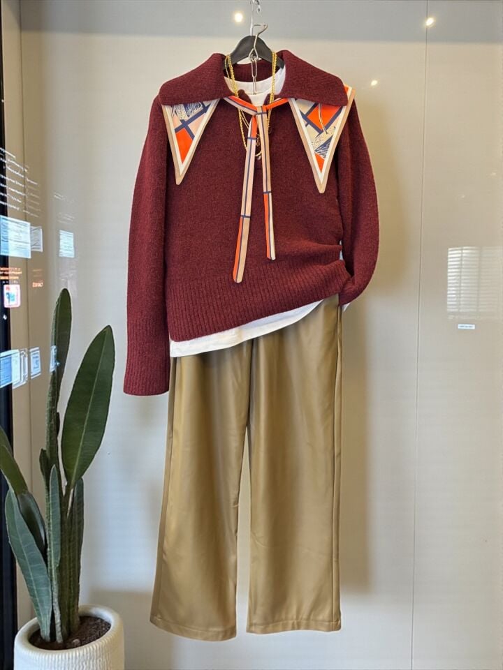 Yumuşak Dokulu Polo Yaka Kazak Bordo