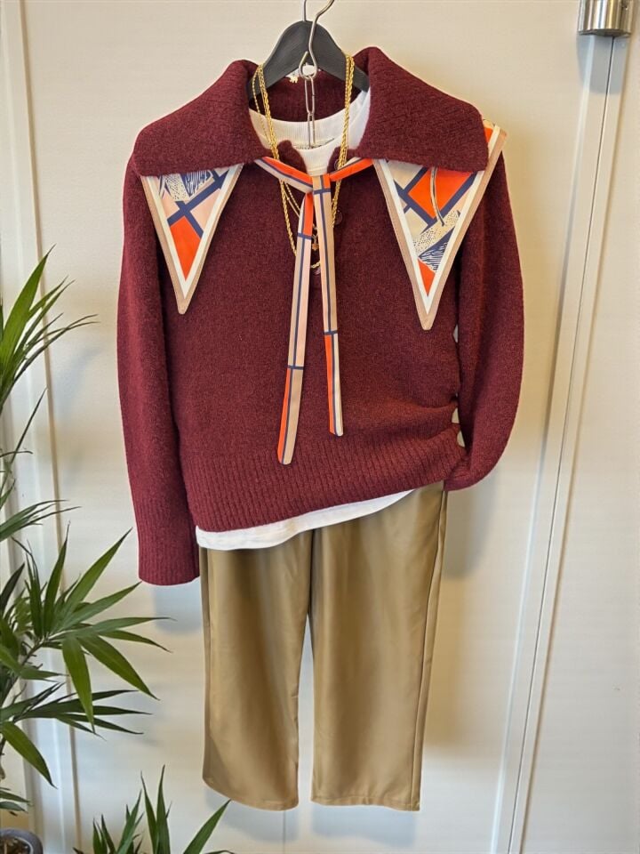 Yumuşak Dokulu Polo Yaka Kazak Bordo