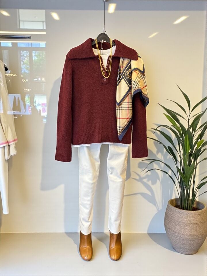 Yumuşak Dokulu Polo Yaka Kazak Bordo