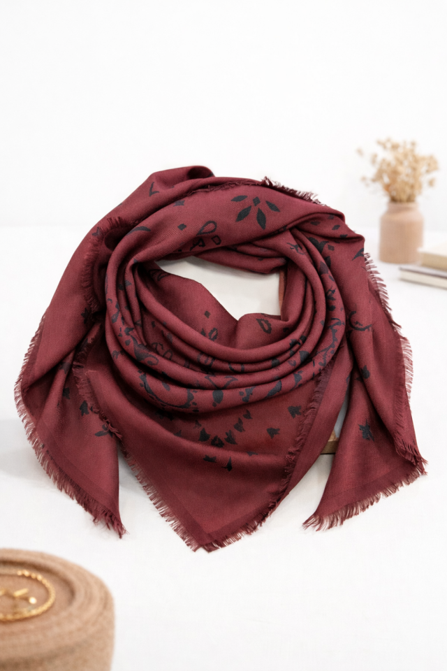 Etnik Desenli Şal Bordo