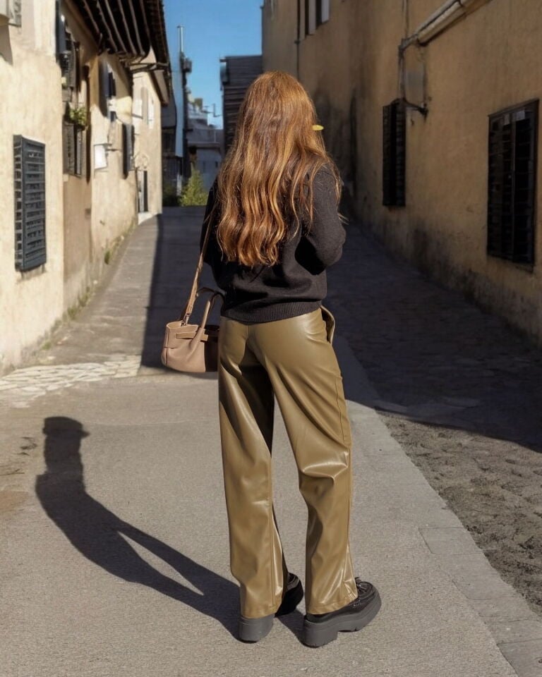 Suni Deri Straight Pantolon Haki