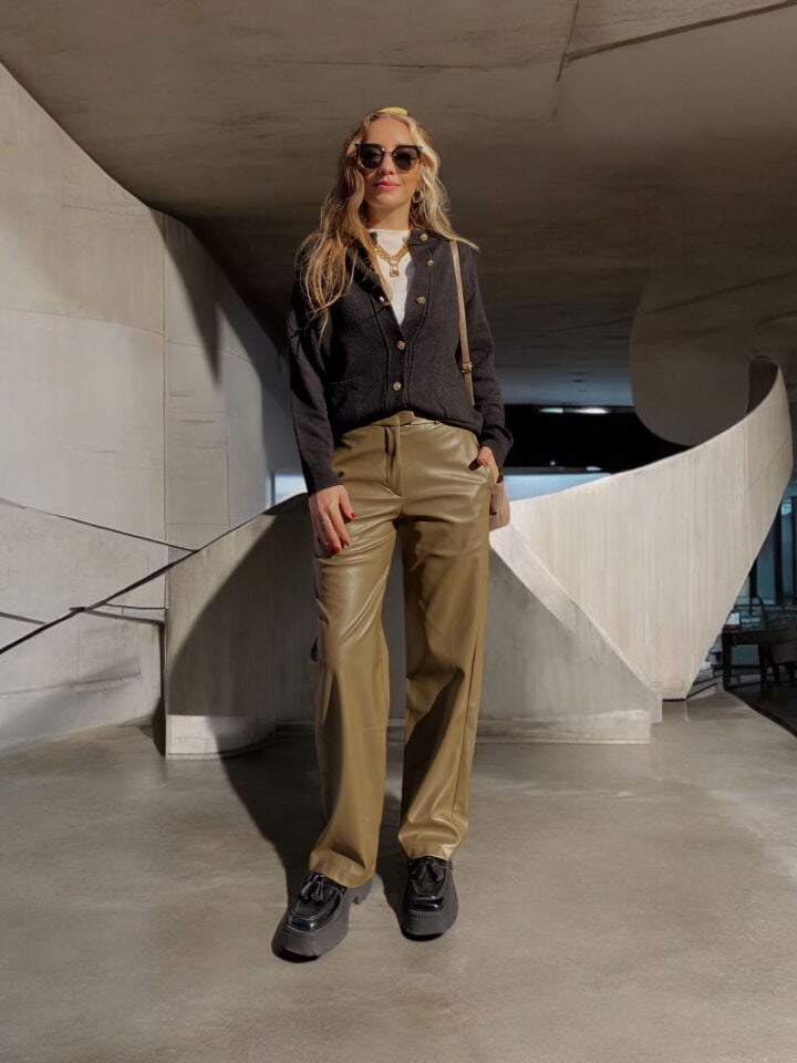 Suni Deri Straight Pantolon Haki