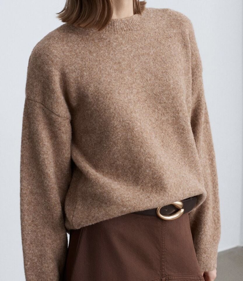 Yumuşak Dokulu Bisiklet Yaka Bej Melanj Kazak