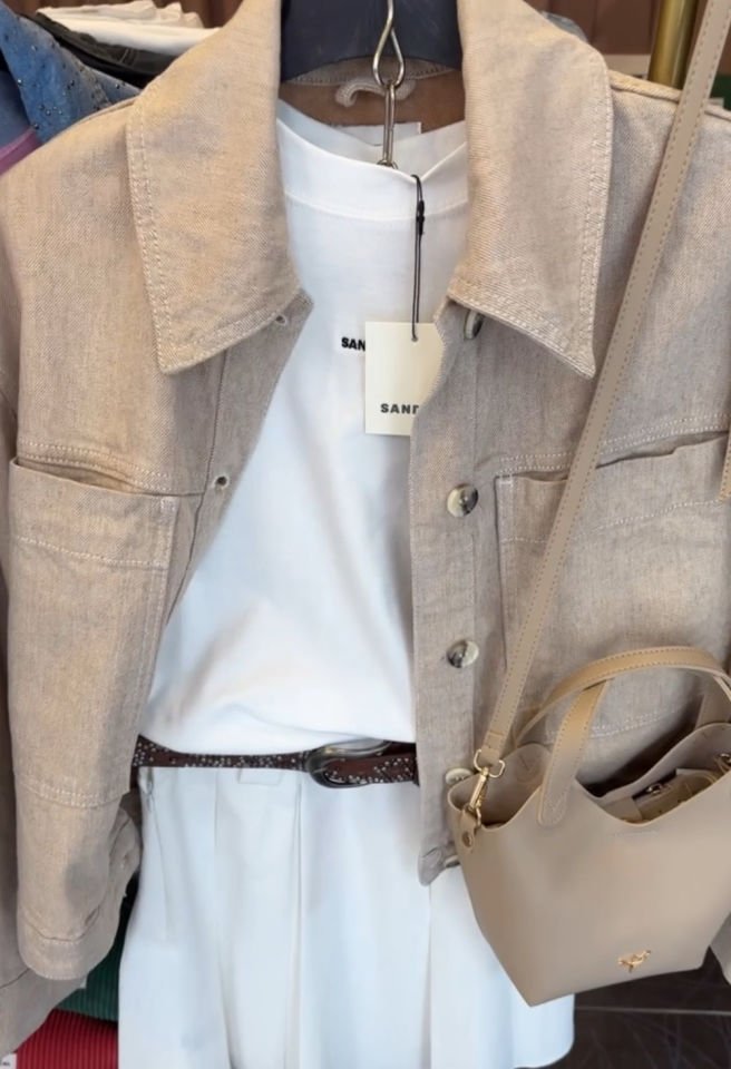 Oversize Cepli Bej Denim Ceket