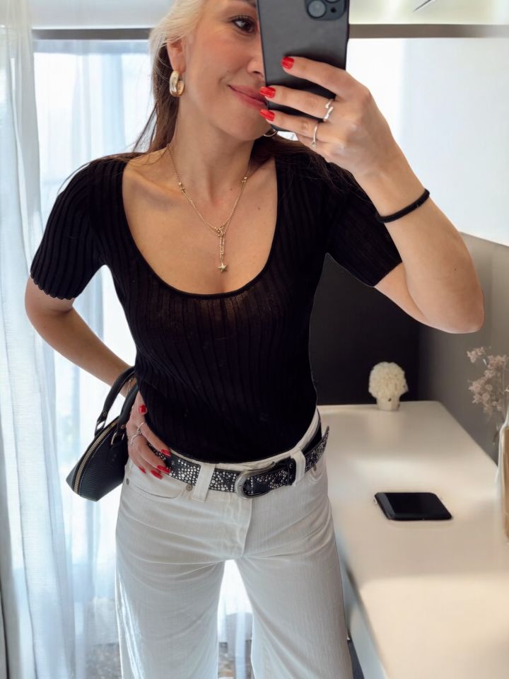 Metal Taş Tasarımlı Siyah Kemer