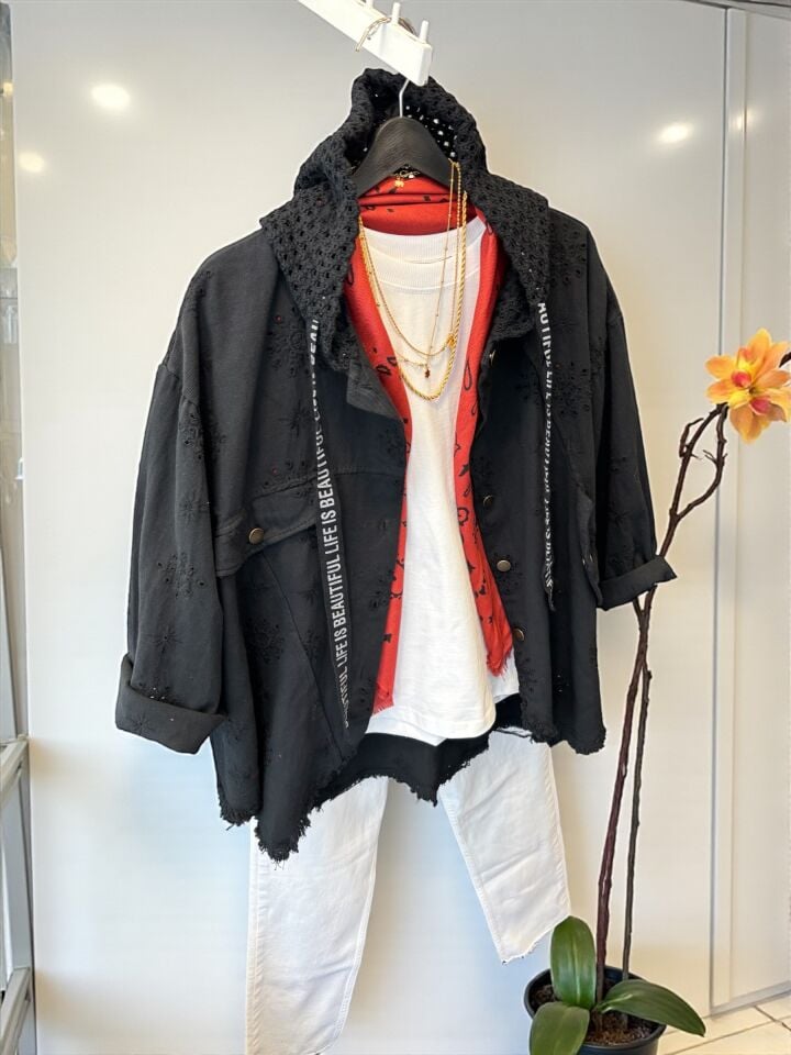 İthal Tasarım Çıtçıtlı Ceket Siyah