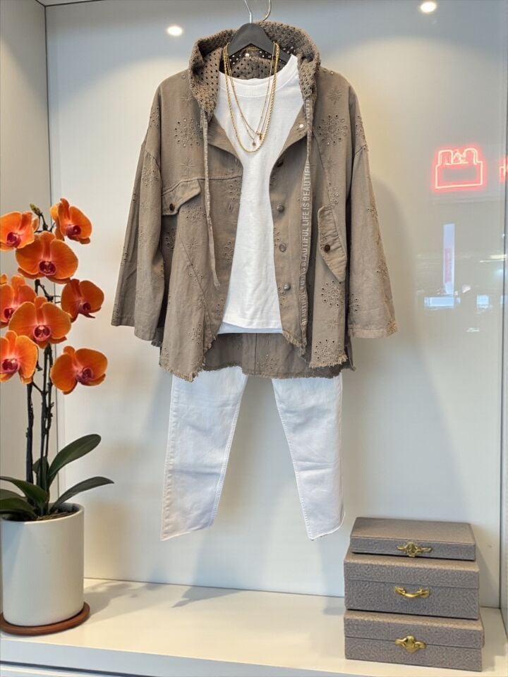 İthal Tasarım Çıtçıtlı Ceket Vizon