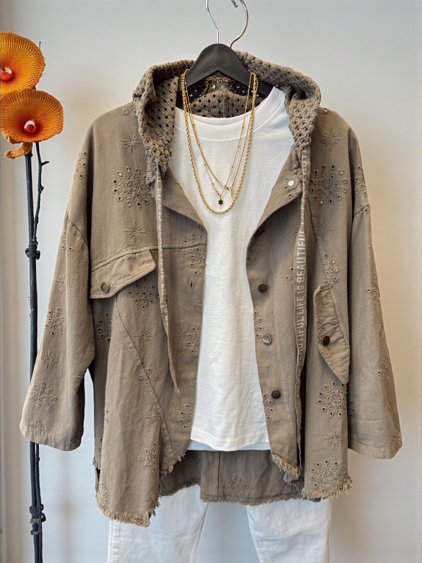 İthal Tasarım Çıtçıtlı Ceket Vizon