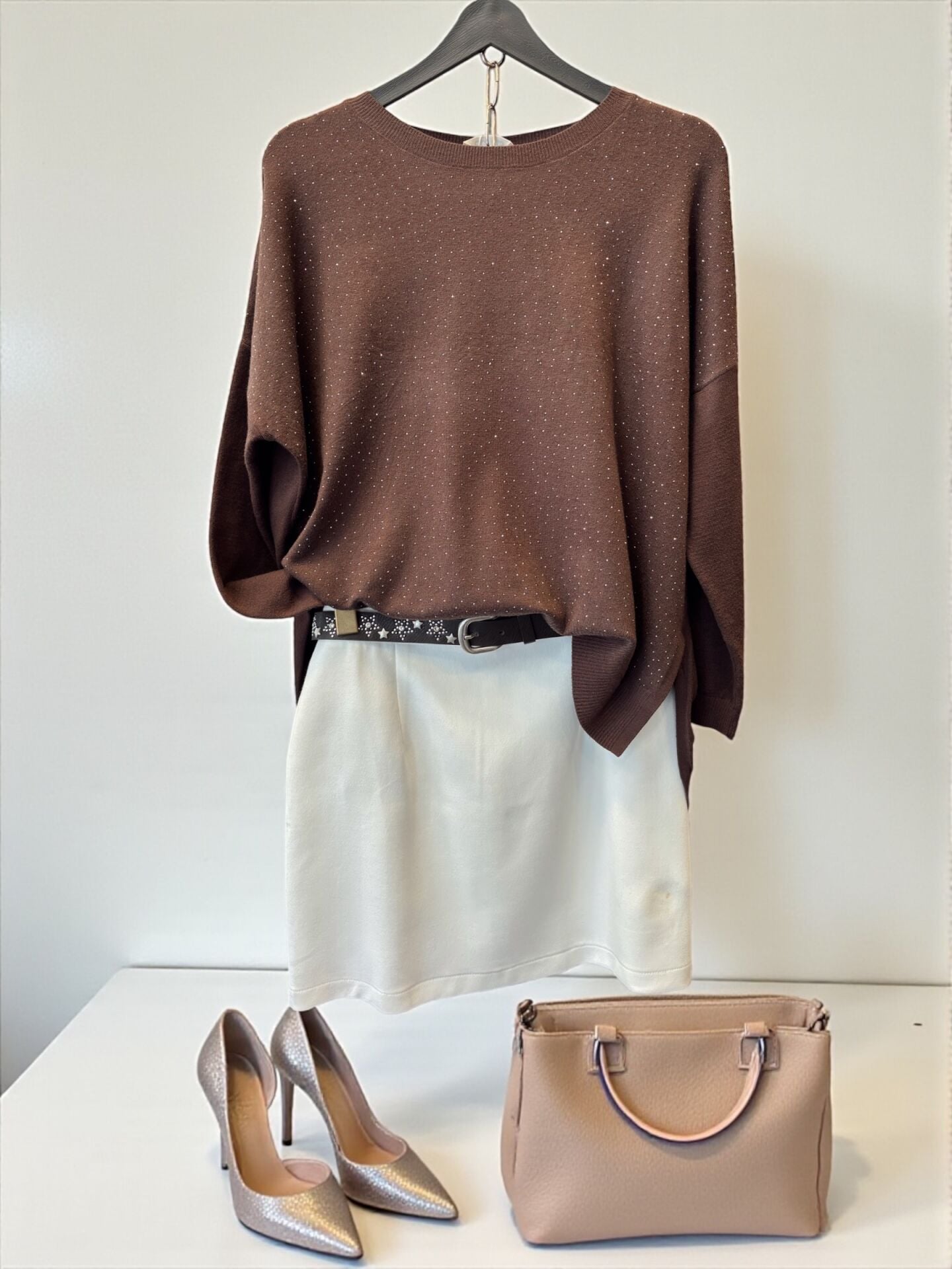 Taşlı Arkası Uzun Premium Triko Acı Kahve