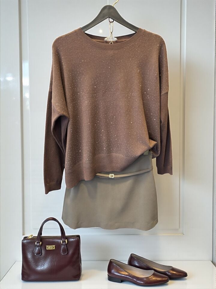 Taşlı Arkası Uzun Premium Triko Acı Kahve