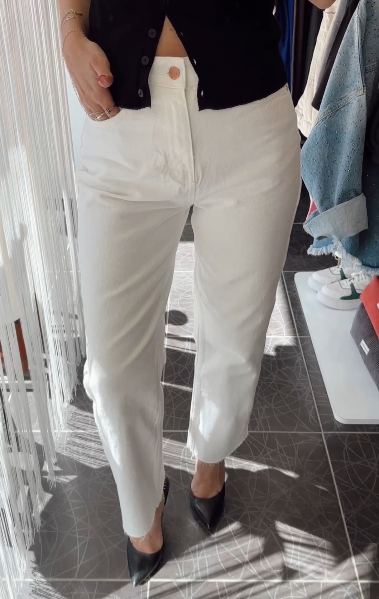 Yüksek Bel Likralı Boy Fit Beyaz Jean