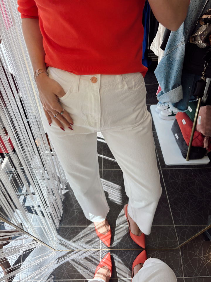 Yüksek Bel Likralı Boy Fit Beyaz Jean