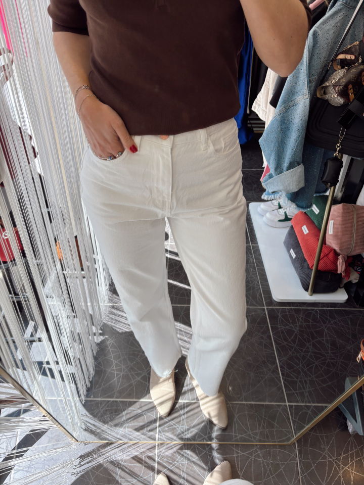 Yüksek Bel Likralı Boy Fit Beyaz Jean