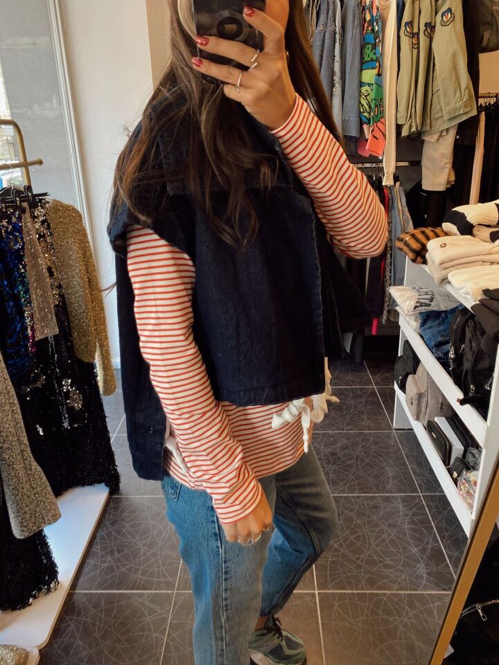 Massi Çizgili Sweatshirt Kırmızı