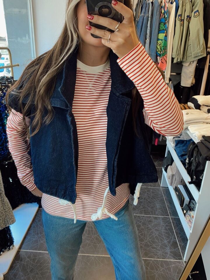 Massi Çizgili Sweatshirt Kırmızı