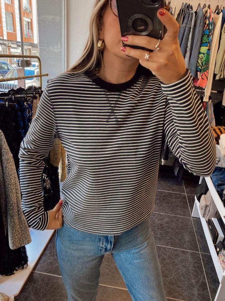 Massi Çizgili Sweatshirt Lacivert