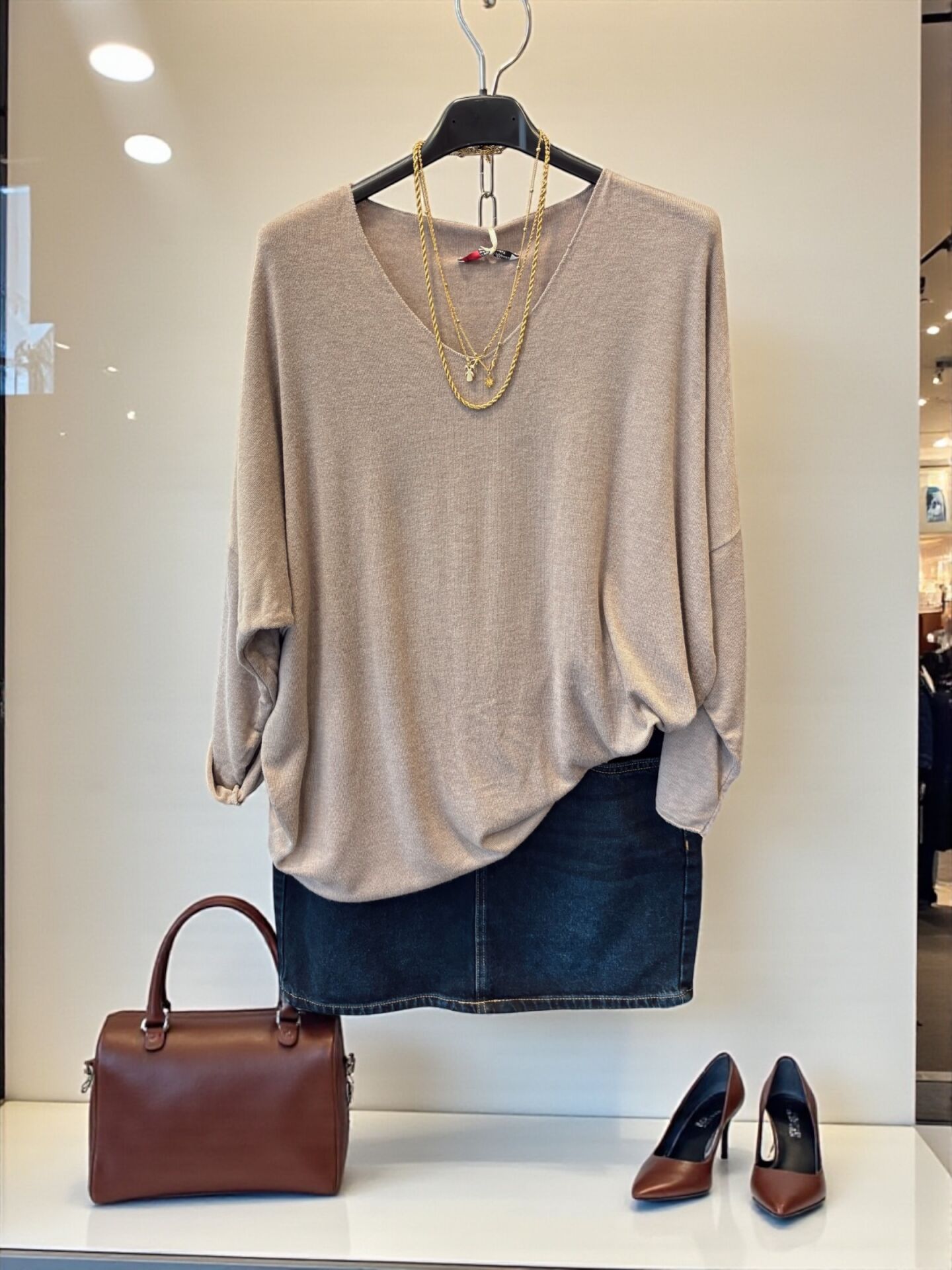 İthal V Yaka Oversize Angora Kazak Vizon