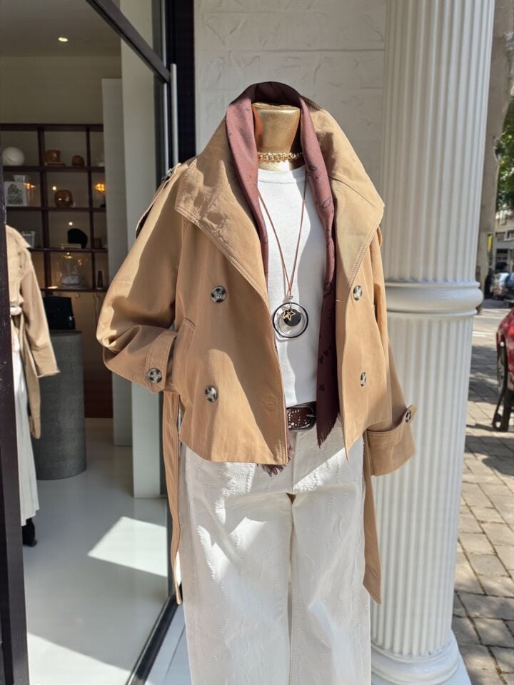 Premium Kısa Trençkot Camel